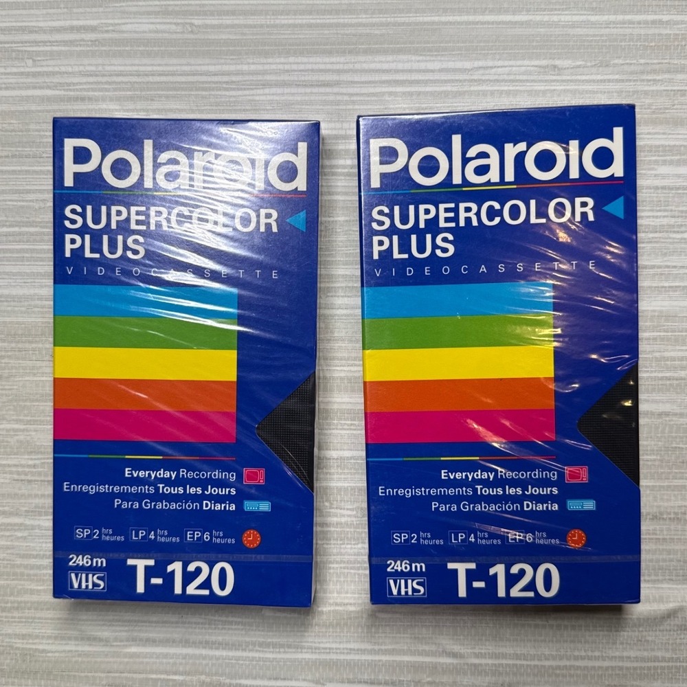 2 Pack Polaroid Supercolor Plus T-120 VHS Blank Video Cassette Tape Sealed 1993‎